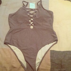 Cupshe lace up olive green one piece bathing suit.